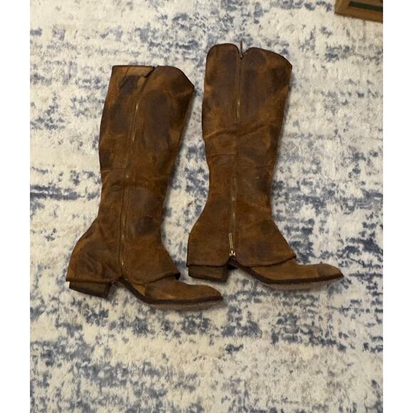 Donald Pliner Distressed Brown Leather Mid-Calf Boots Side Zip Women’s 10M - Picture 1 of 12